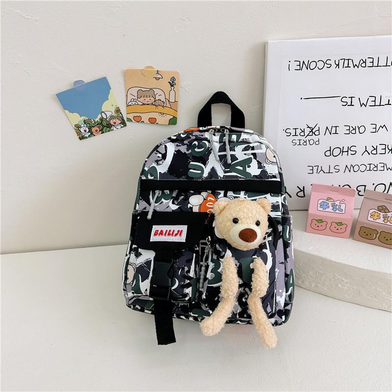 Adorable Cartoon Bear Toddler Backpack Lightweight Nylon School Bag For Kids зелёный