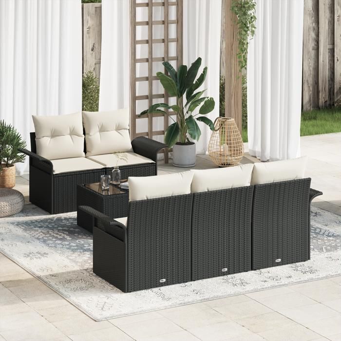 VidaXL Ensemble de canapés de jardin 6 pièces avec coussins en noir poly rattan 3345237