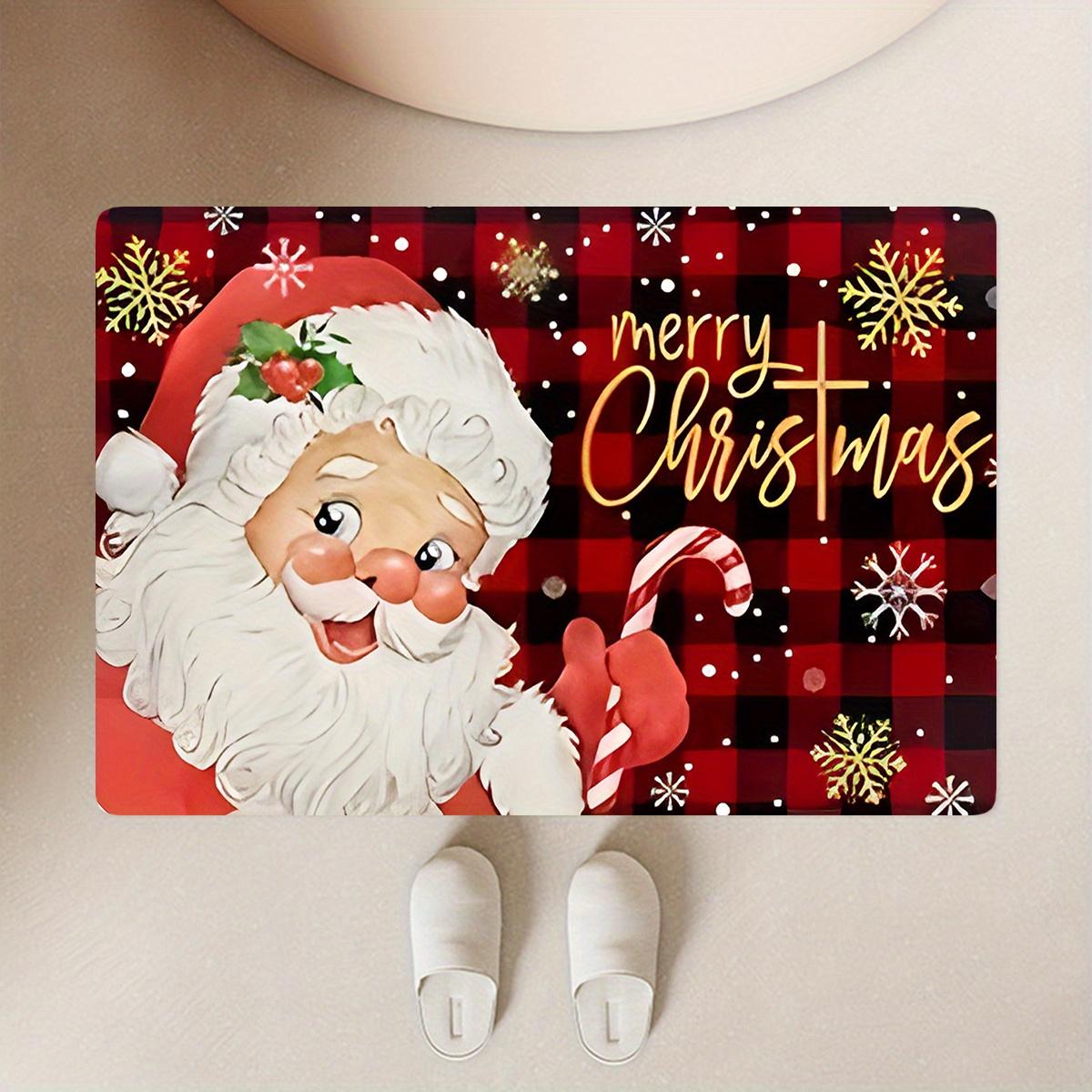 

Santa Claus Red Grid Doormat, Merry Christmas Print Anti-Slip Mat, Machine Washable for Kitchen Living Room Decor 40x60cm