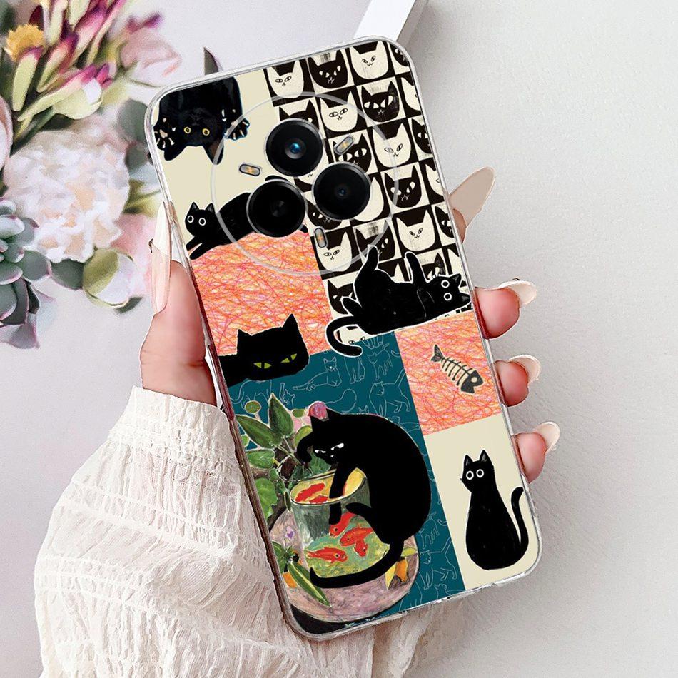 For Realme 14 Pro 14Pro+ Elegant Floral Cat Printed Phone Case For Realme 14 Pro Plus 14Pro 5G Soft Silicone TPU Cases