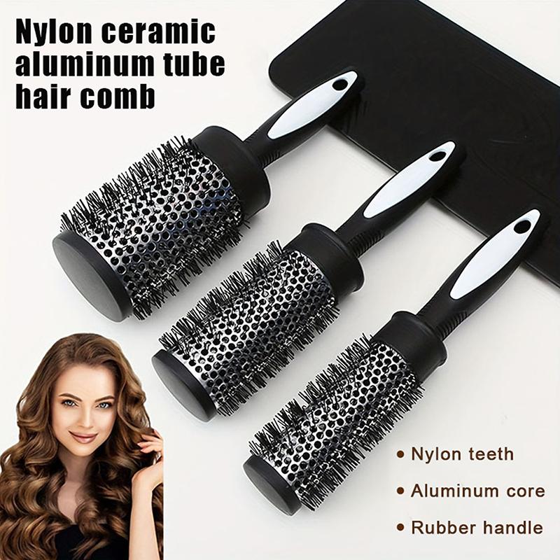 Runder Lockenwickler Kamm Haarstyling Nylonbürste Thermisches Aluminiumrohr Bürstenkopf für Frau Mann Haare föhnen und trocknen