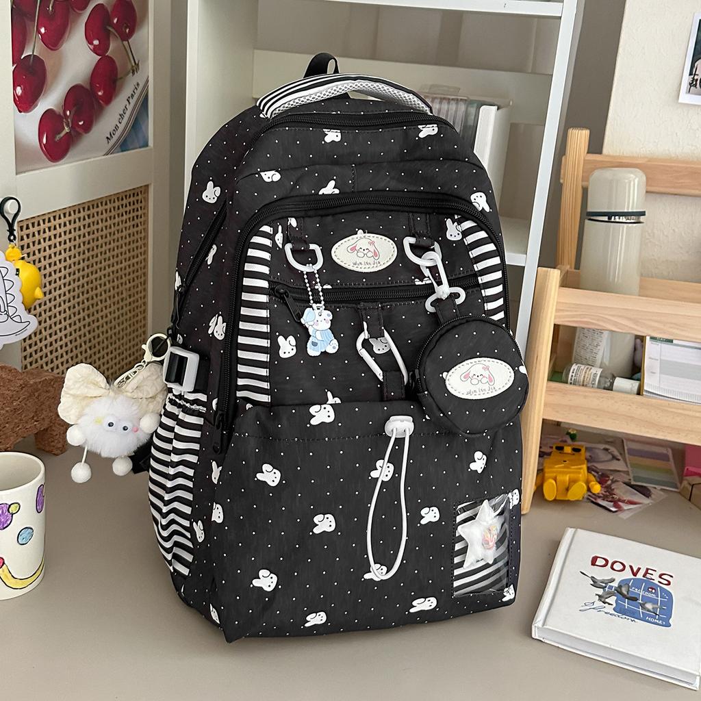 Schoolbag New Student Schoolbag Cartoon Cute Polka Dot Backpack Female Junior High School Student Backpack Large Capacity Campus Schoolbag