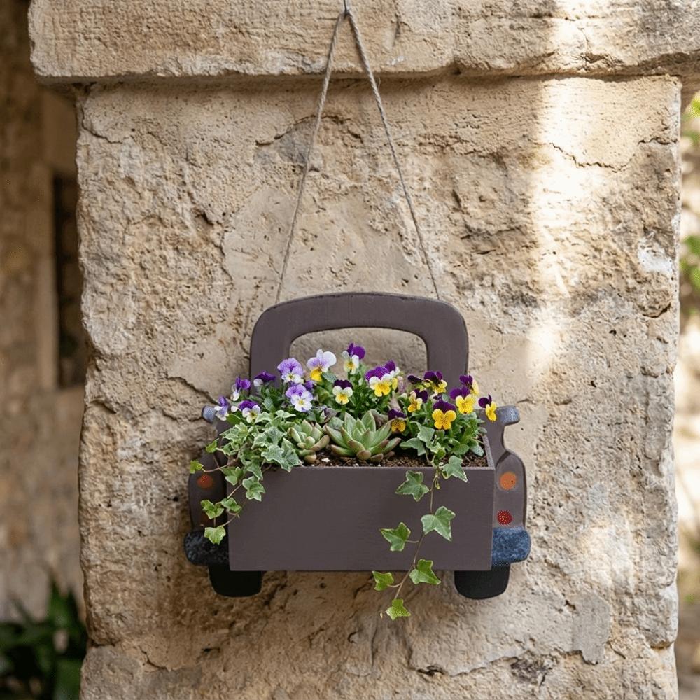 Retro Cartoon Truck Shaped Flower Pot Iron Car Wall Planter Hanging Truck Planter  for Balcony