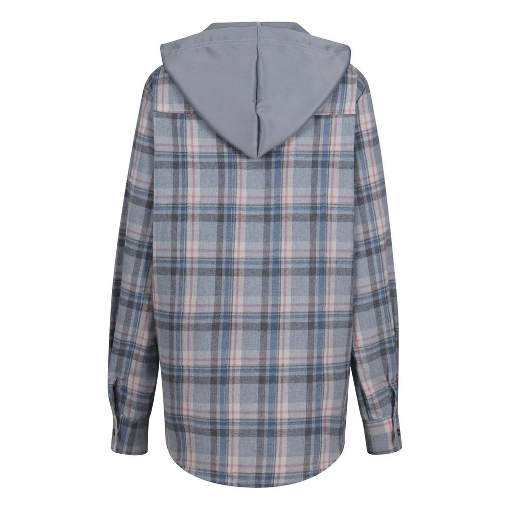 Women Loose Top Plaid Color Block Long Sleeve Casual Ladies  Blouse Coat Shirt Jacket