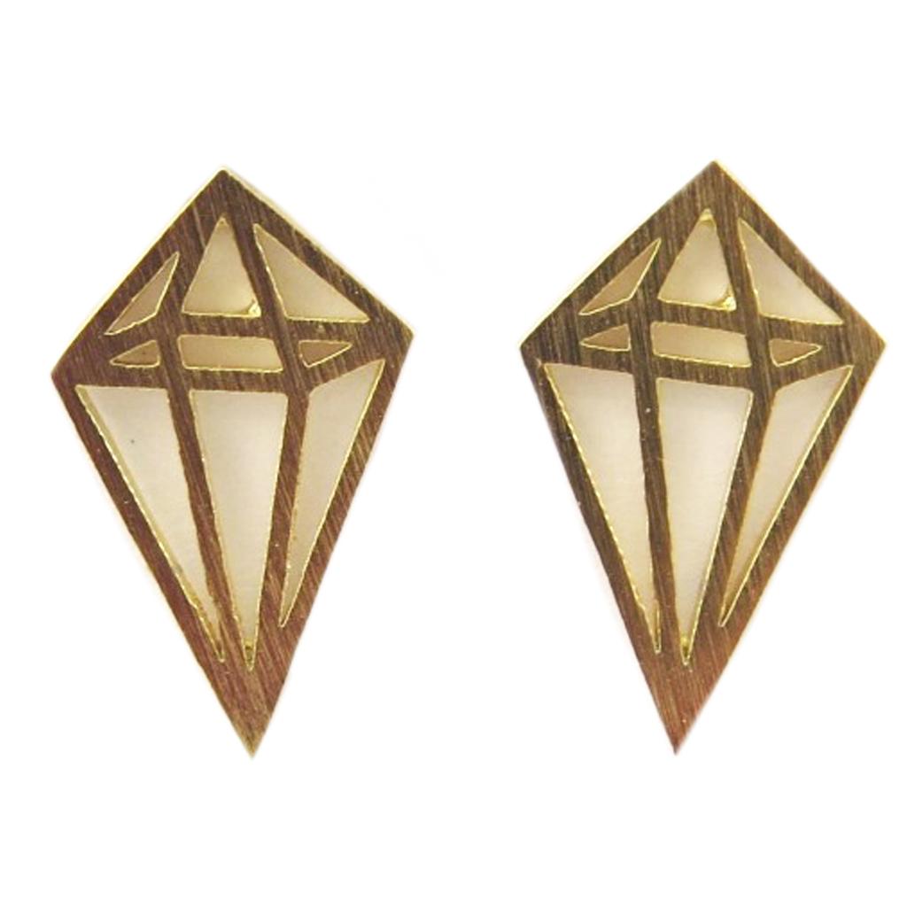 7bis [Q6137] - Gold 'Origami' Handmade Earrings (diamond) - 13x9 Mm