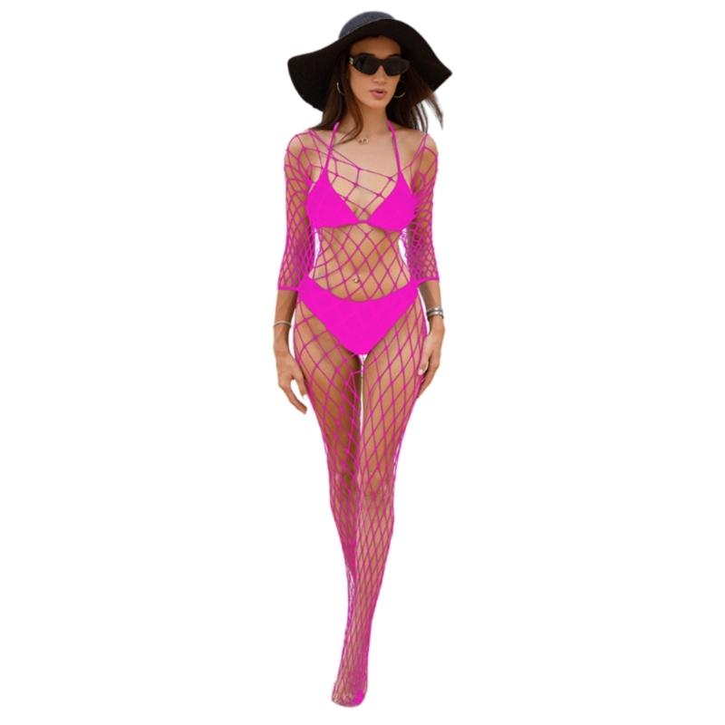 Women Fishnet Mesh Bodystockings Long Sleeve Bodysuit See Through Tights Nightwear Erotic Lingerie Crotchless Jumpsuit