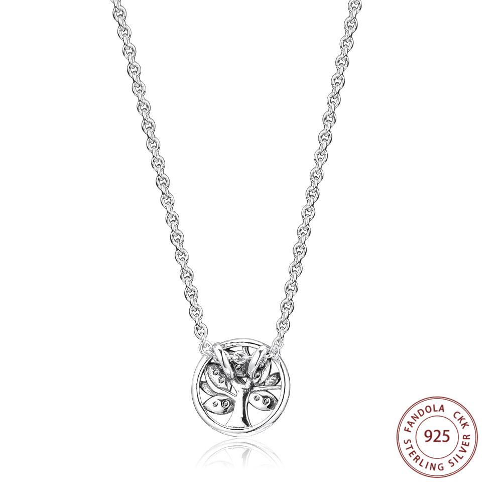 Tree of Life Necklace 925 Sterling Silver Clear CZ Pendants Necklaces for Women Statement Jewelry Bijoux Femme
