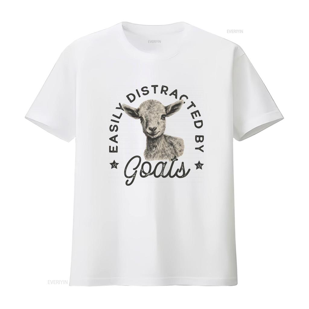 Easily Distracted By Goats T Shirt Cute Farm Animal Lover  vintage Washed Comfortable designer clothes Stylish homme Versatile