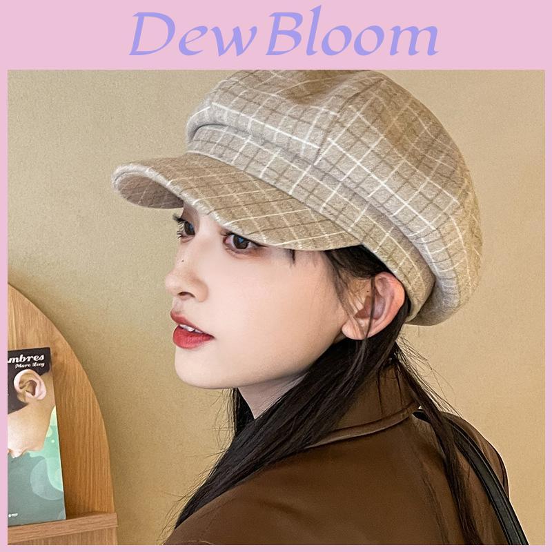 Vintage British Plaid Octagonal Hat For Women Autumn Winter Blend With Windproof Warmth