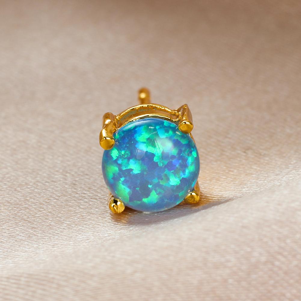 Cut Golden White Round Color Fire Opal Stud Earrings Wedding Jewelry Gift