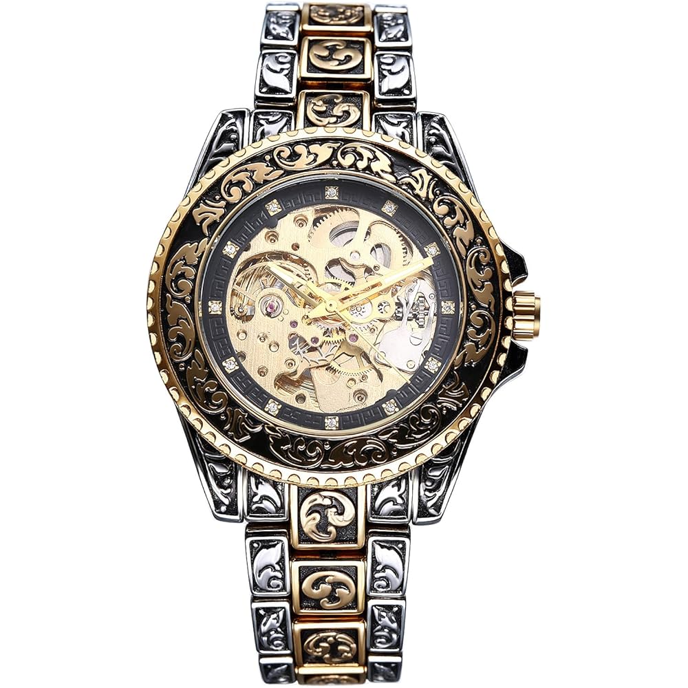 Steampunk Men s Automatic Watch Gold Stainless Steel Vintage Classic Fashion Gift