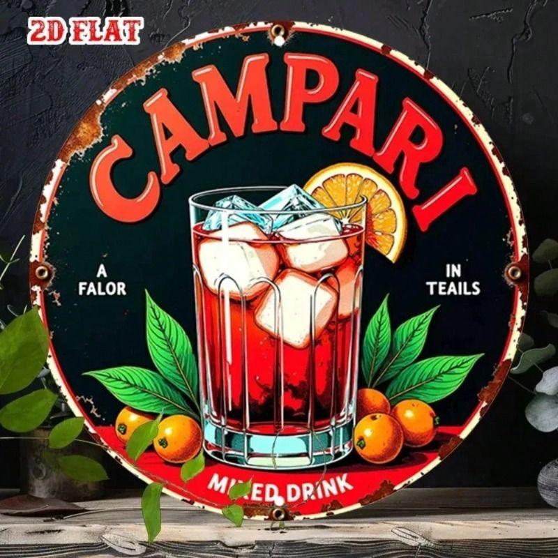 

Metal Wall Poster Campari Vintage Retro Bar 7.87 Inch Round Aluminum Orange Slice Kitchen Decor