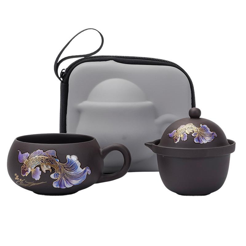 

Уличный портативный дорожный чайный набор на одного, чайник, чашка из пурпурной глины экспресс-пассажир, термохромный чайный набор, пить чай, делать чайник