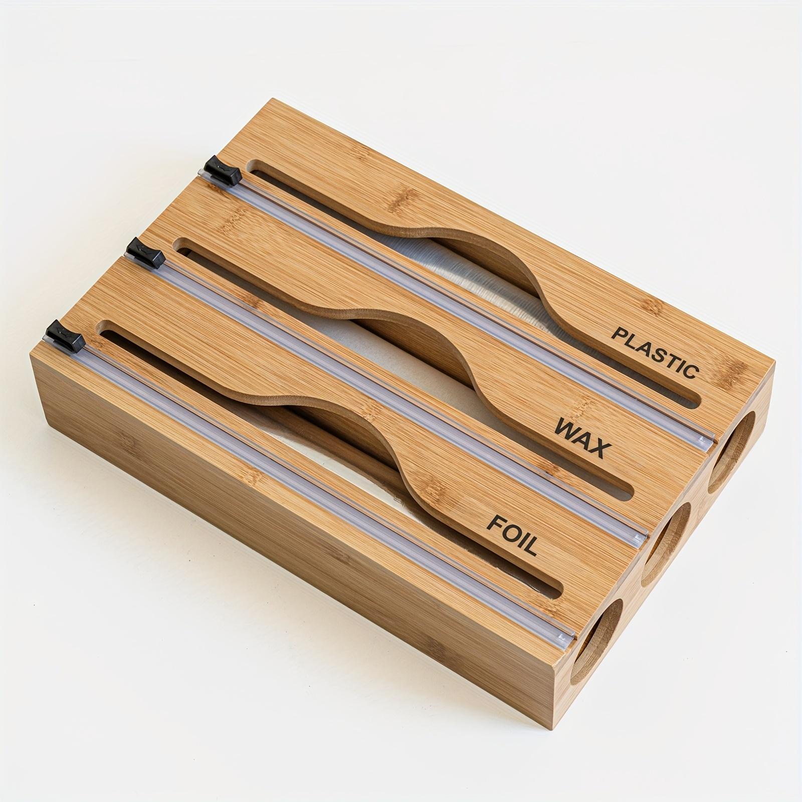 

New 3 In 1 Bamboo Wrap Dispenser Storage For Aluminum Foil With Cutter Cling Film Holder Kitchen Accessories Organizer жёлтый