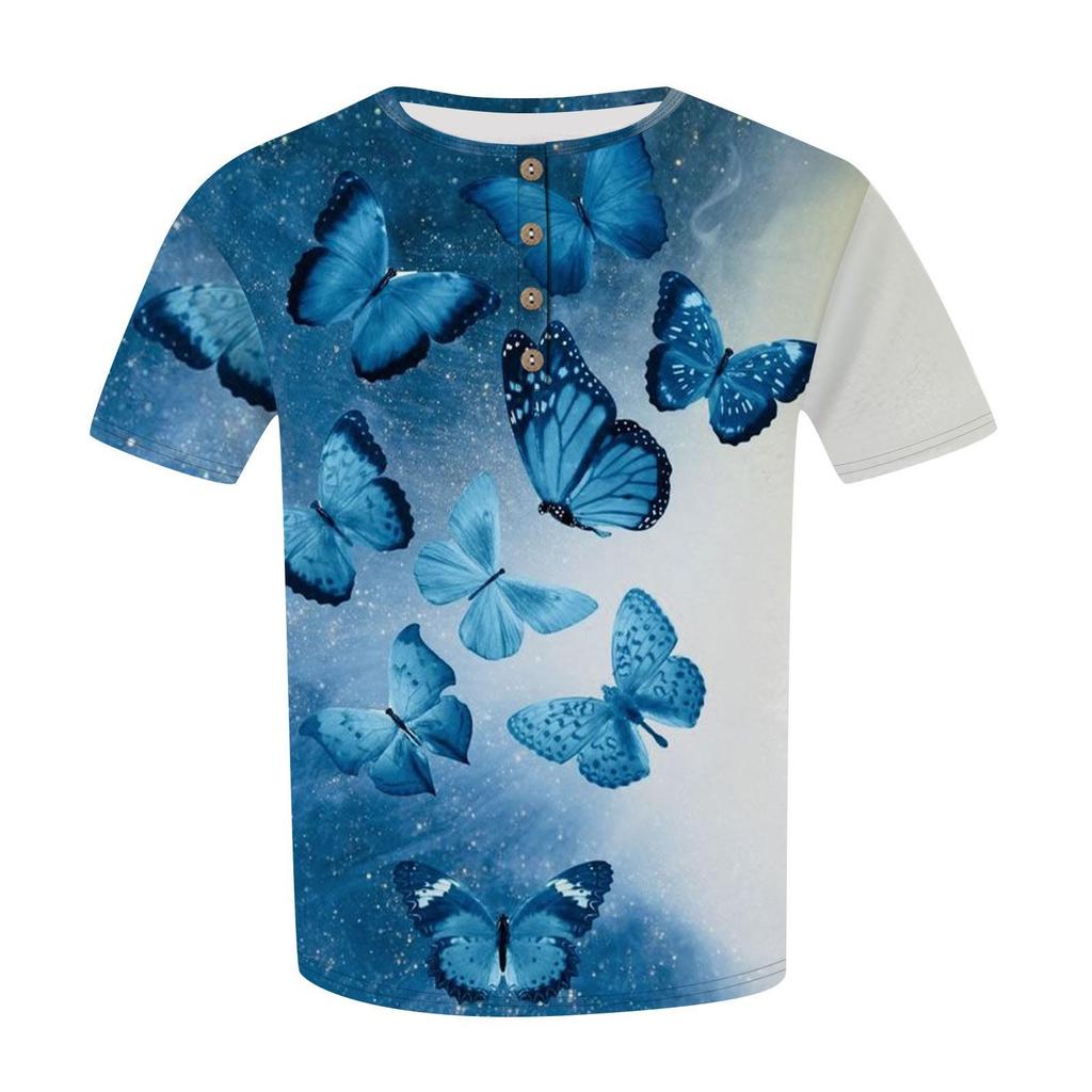 Damen-Kurzarmshirt mit Knöpfen, Übergröße, T-Shirt mit Blumenmuster, lässige Oberteile