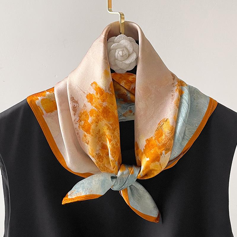 Gold Silk Mulberry Silk Small Square Scarf Long Thin Silk Scarf Women's Spring and Autumn Summer Neck Protection Scarf Shirt Scarf 11