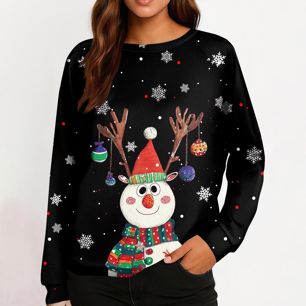 Dámská módní ležérní mikina s dlouhým rukávem a vánočním potiskem na krku