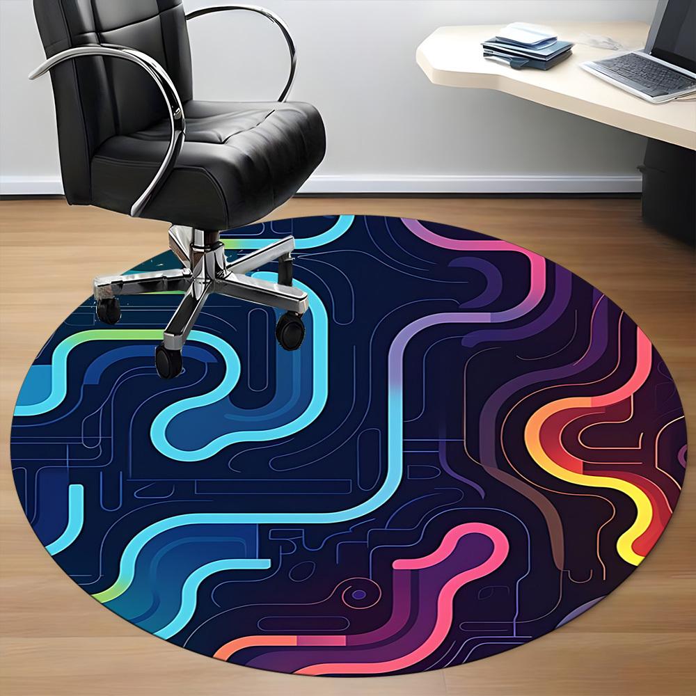 1pc Neon Electronic cyber Office Round Area Rug, Indoor Mat Suitable For Office, Under Office Chairs Bedroom Living Room Home Decor, Room Deco
