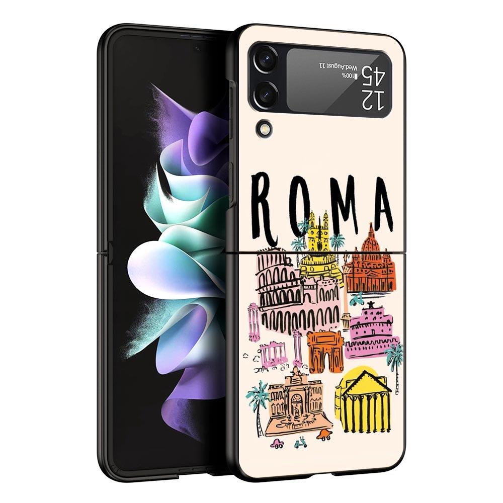 

Case for Samsung Galaxy Z Flip 3 4 5 6 7 Folding For Samsung Z Flip4 Flip5 PC Hard Cover New York City Cartoon Paris Pattern Galaxy Z Flip6