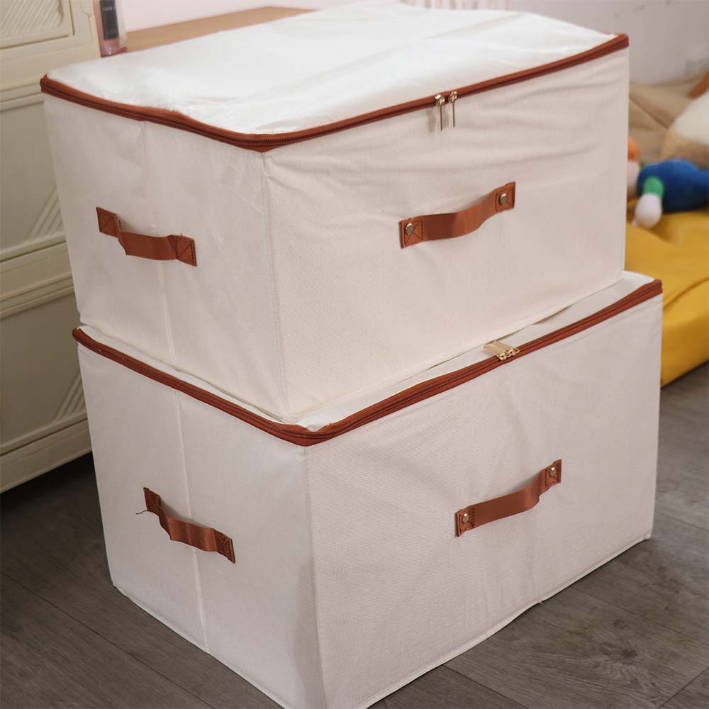 Large Capacity Linen Zipper Storage Boxes with Lid Wardrobe Organiser Home