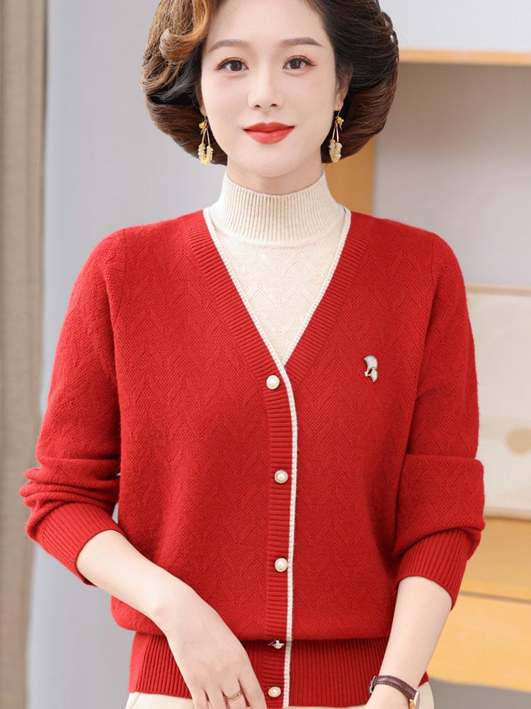 Autumn Stylish Knit Sweater for Middle-aged Moms - Two-Piece Design for 40-50s Women