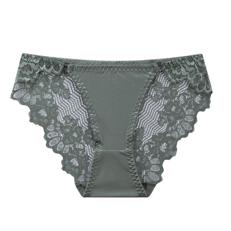 2025 Women's Low-Waist Lace Satin Panties with Cotton Crotch