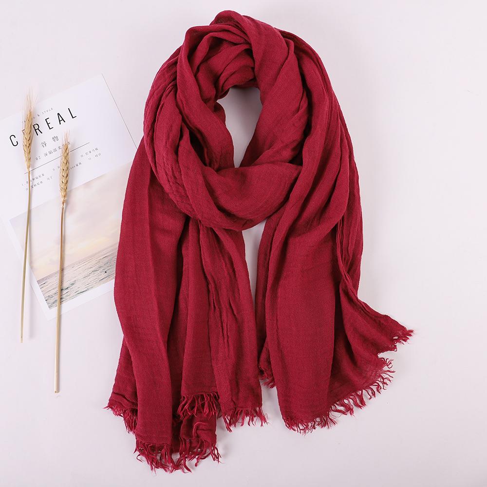 Fashion Designer Linen Cotton Scarf Women Solid Color Muslim Hijab Scarves Shawls Plain Big Pashmina Wrap Head Hair Scarf