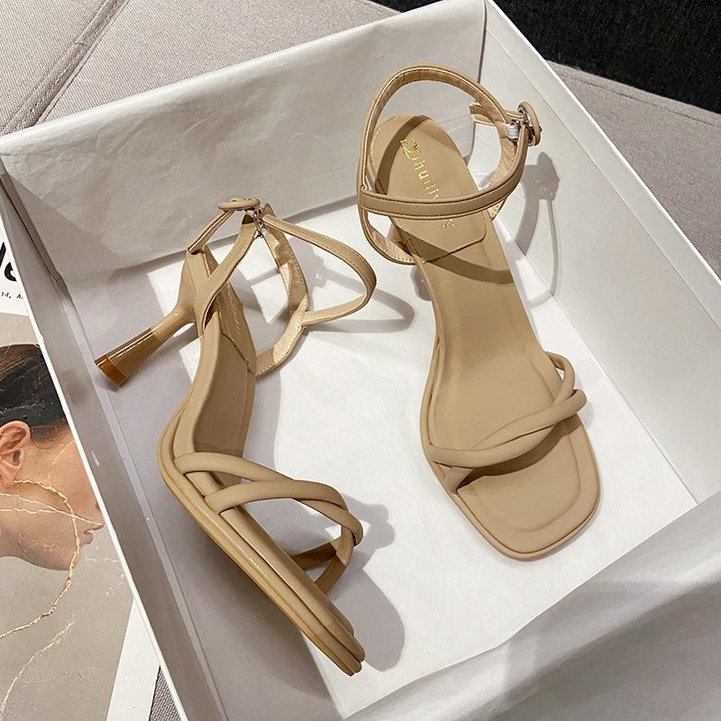 Fashion 2025 Summer Style New Buckle Strap Square Toe Sandals Thin Heels Fashion Clip Toe Women Heels Sandals Slingback Sexy Pumps