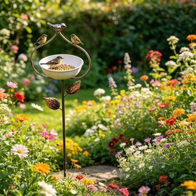 Yousheng Bird Feeder Garden Stake with Iron Bracket Deep Bowl Feeder Rust-Resistant Food And Water Holder for Courtyards And