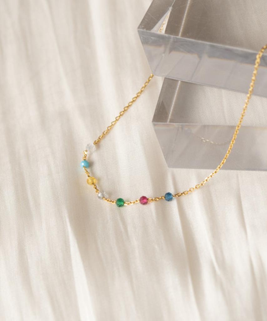 Alleun Silver 925 Chain Gemstone Choker Rainbow Mini Silver Necklace