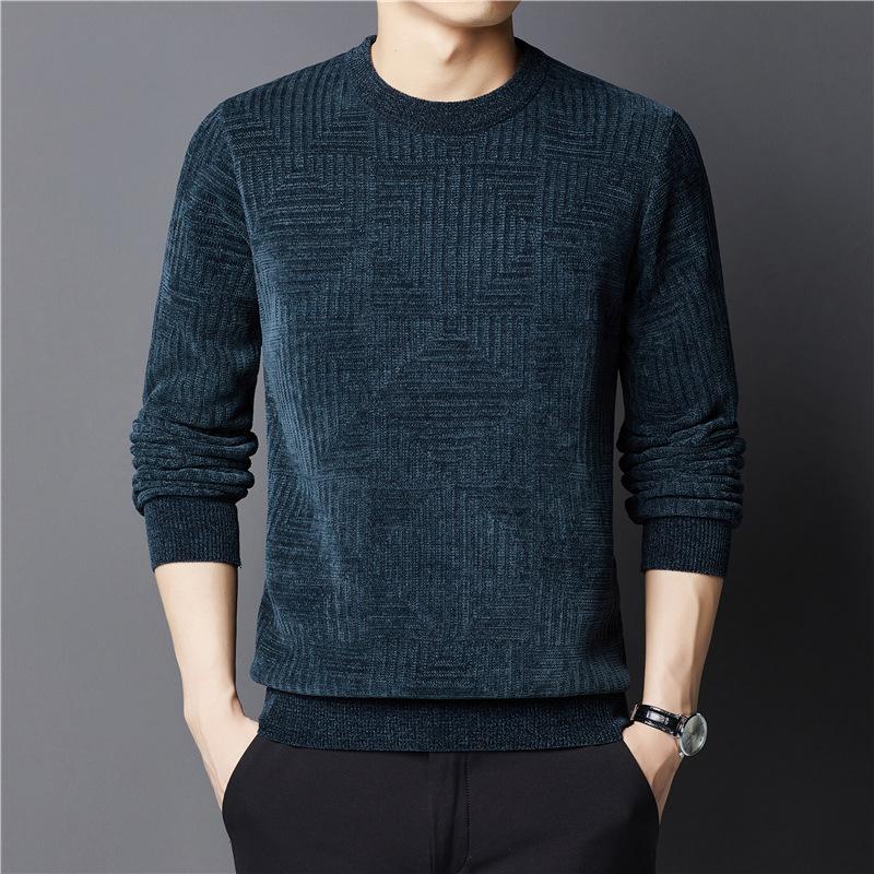 Zesílený nový svetr s fleecovou podšívkou podzim a zima pánský ležérní spodní svetr termoprádlo