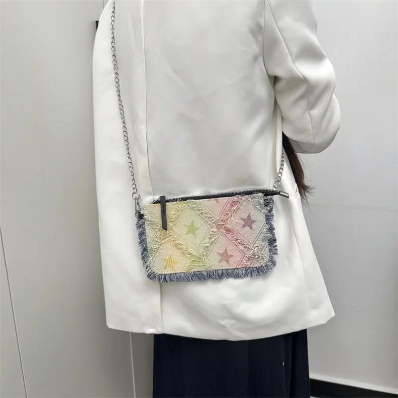 Women's Shoulder Bags New Fashion Crossbody Bags Mini Pattern Denim High Quality Trendy Chain Color Matching Handbags for Women