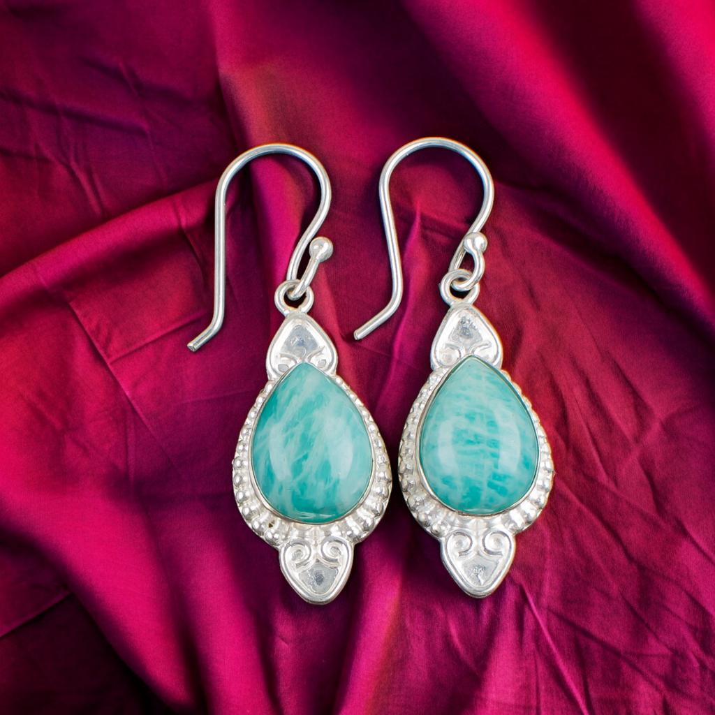 Natural Amazonite Gemstone 925 Sterling Silver Jewelry Handmade Earrings 1.80" EE-42-25
