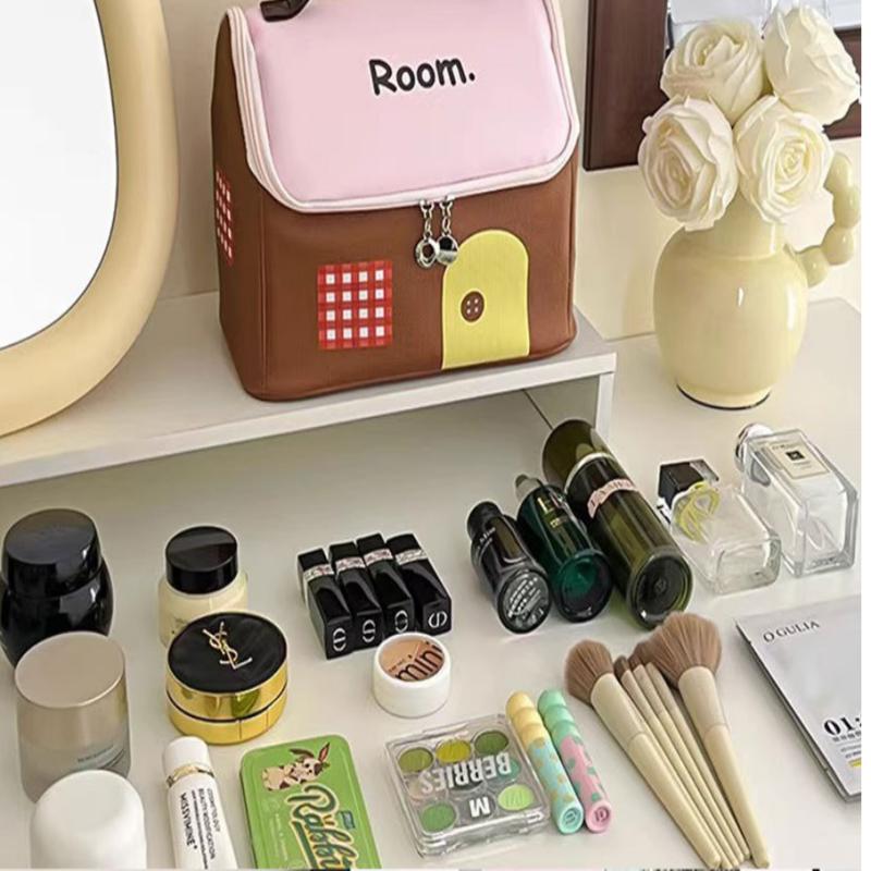 Dopamine Little House Makeup Bag for Women, Large Capacity, Compartments, Hand-held, 2025 New Waterproof Travel Portable Storage Bag