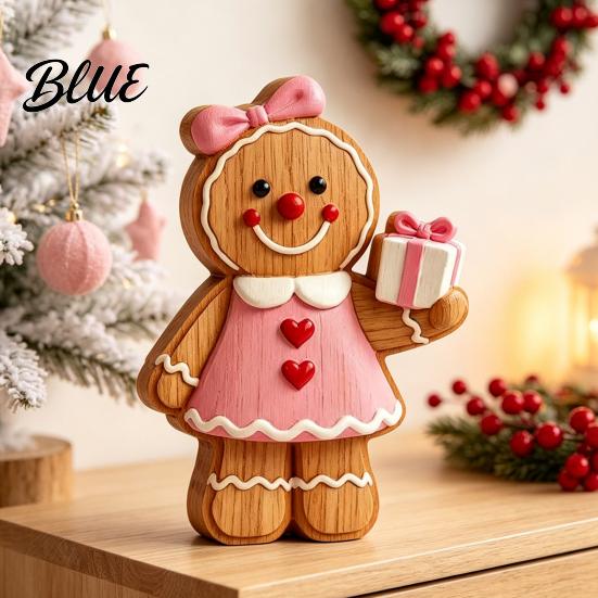 Decorative Wood Craft Ornaments Christmas Gingerbread Man Ornament Hand Painted Vintage Wooden Tabletop Rustic Xmas Shelf Sitters Figurine,