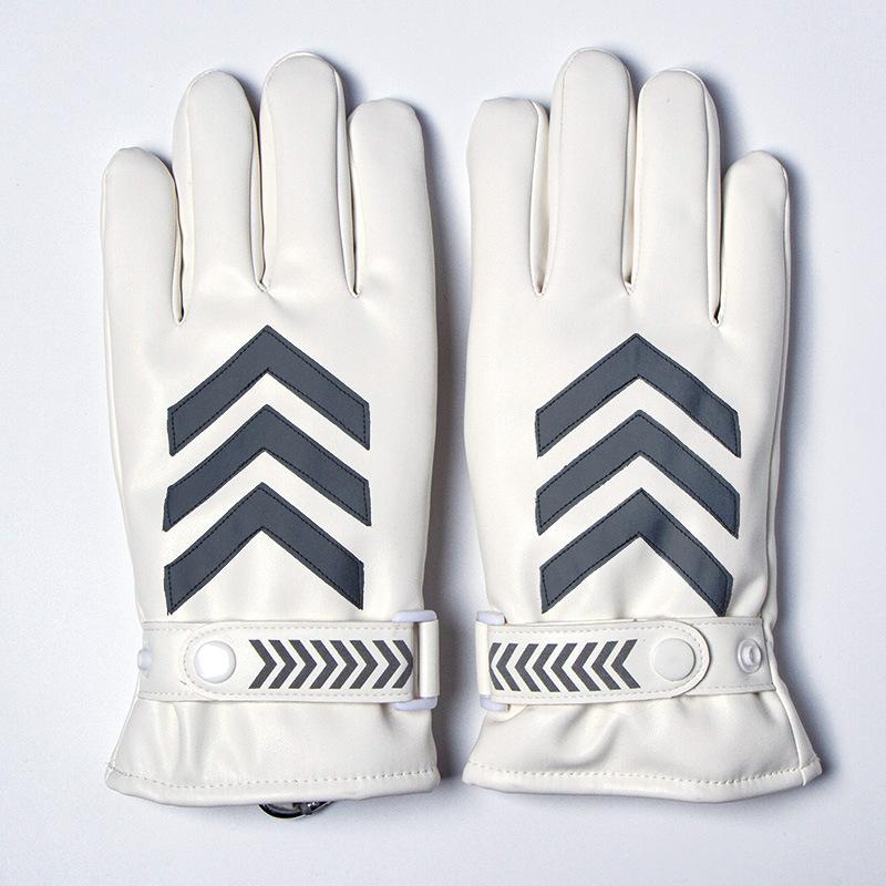 Autumn and Winter Traffic Warm PU Plus Fleece Duty Gloves White Leather Reflective Security Guard Night Patrol Sports Command Riding