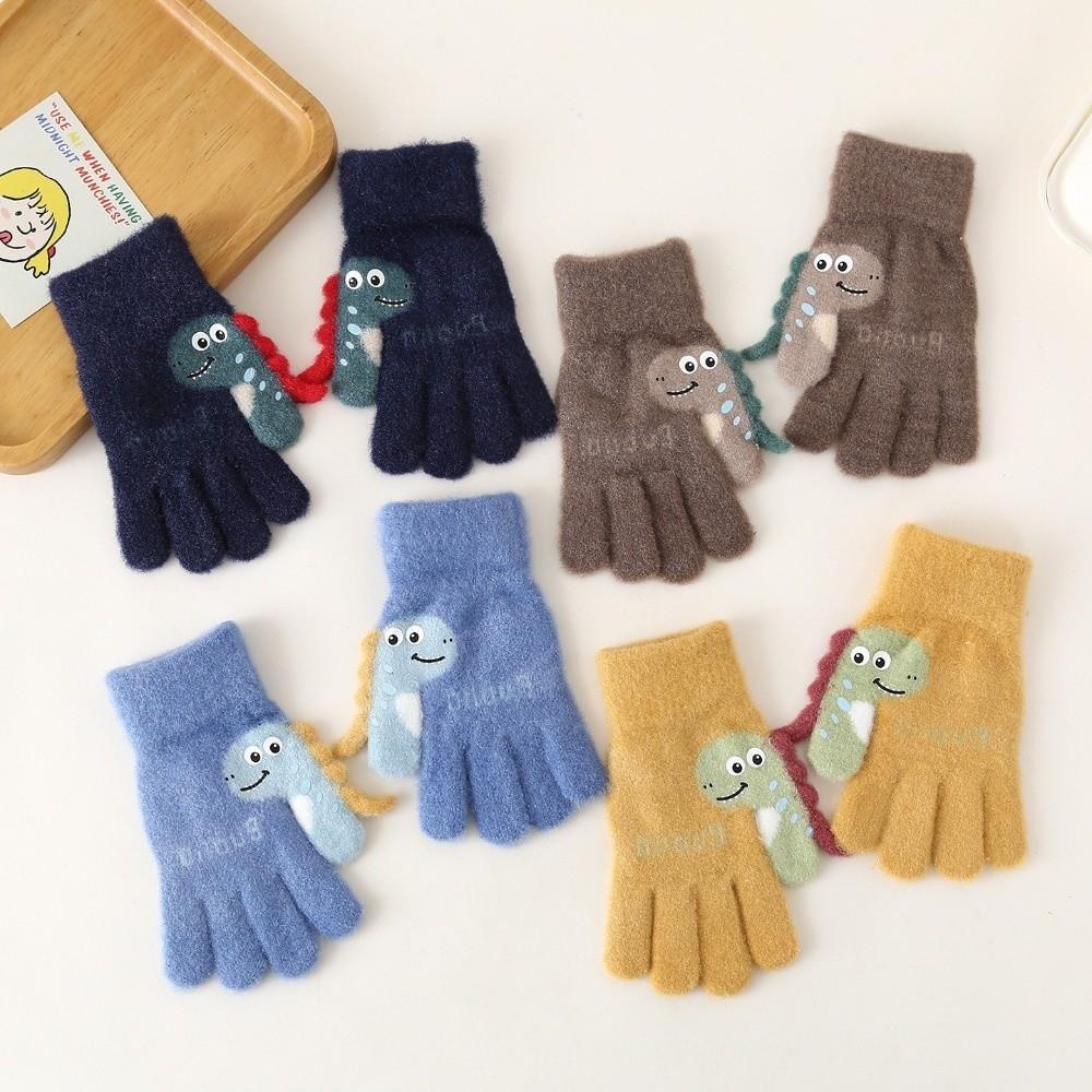 Warm Winter Dinosaur Gloves Thicken Knitted Gloves Cute Kids Full Finger Mittens Children