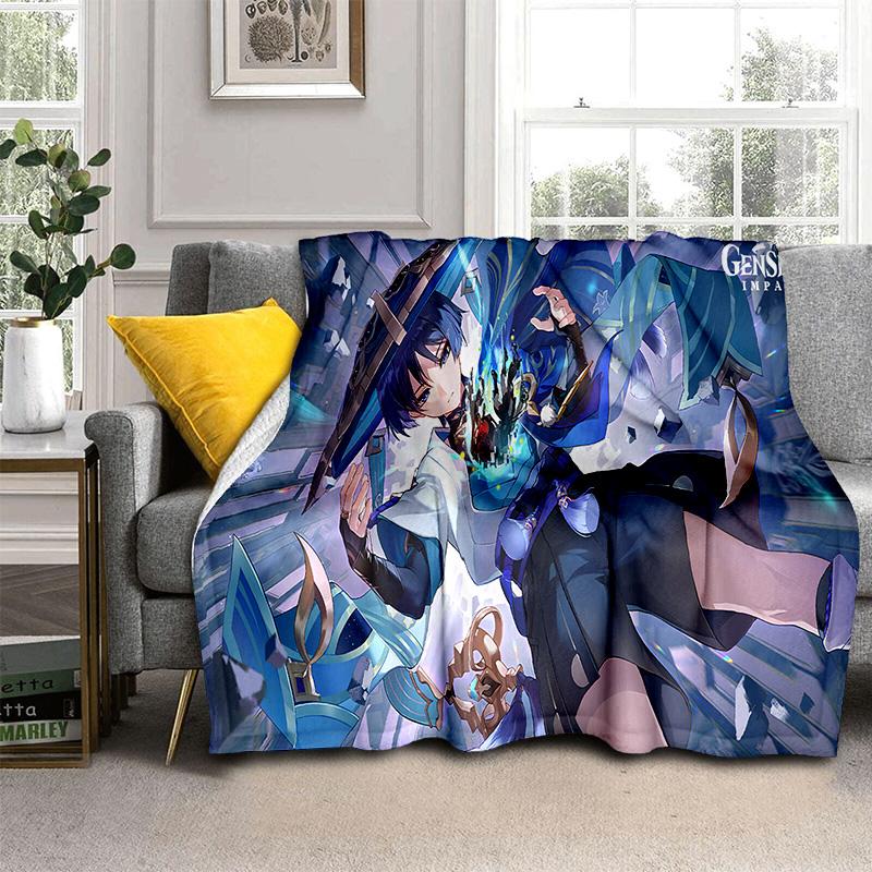 Game Genshin Impact Gamer Cartoon Blanket,Soft Throw Blanket for Home Bedroom Bed Sofa Picnic Travel Office Cover Blanket Kids