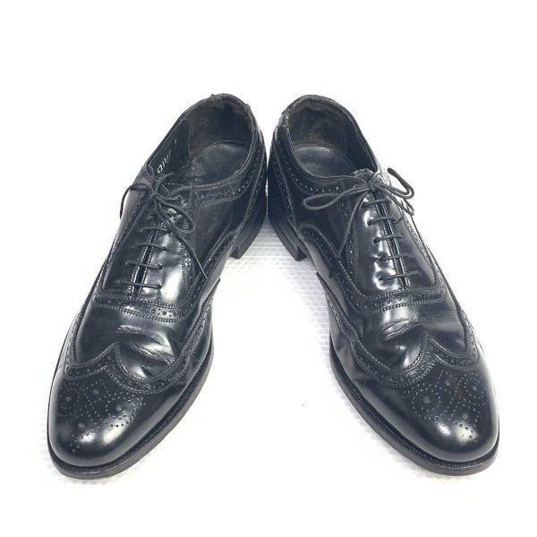 70s 1978 Vintage Florsheim Size 10B 26.5 27.5cm Full Brogue Wingtip Black