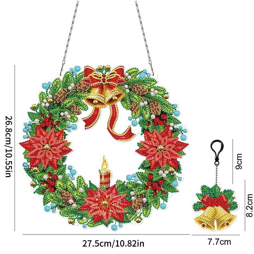 Weihnachtskranz-Set zum Aufhängen, 5D-Diamantmalerei zum Selbermachen, mit LED-Licht, Diamant-Malbild mit hängender Kette, dekoratives Licht