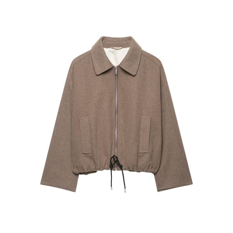 Womens Fall Casual Zip-up Jacket Slim Fit Turn-down Collar Long Sleeve Outerwear