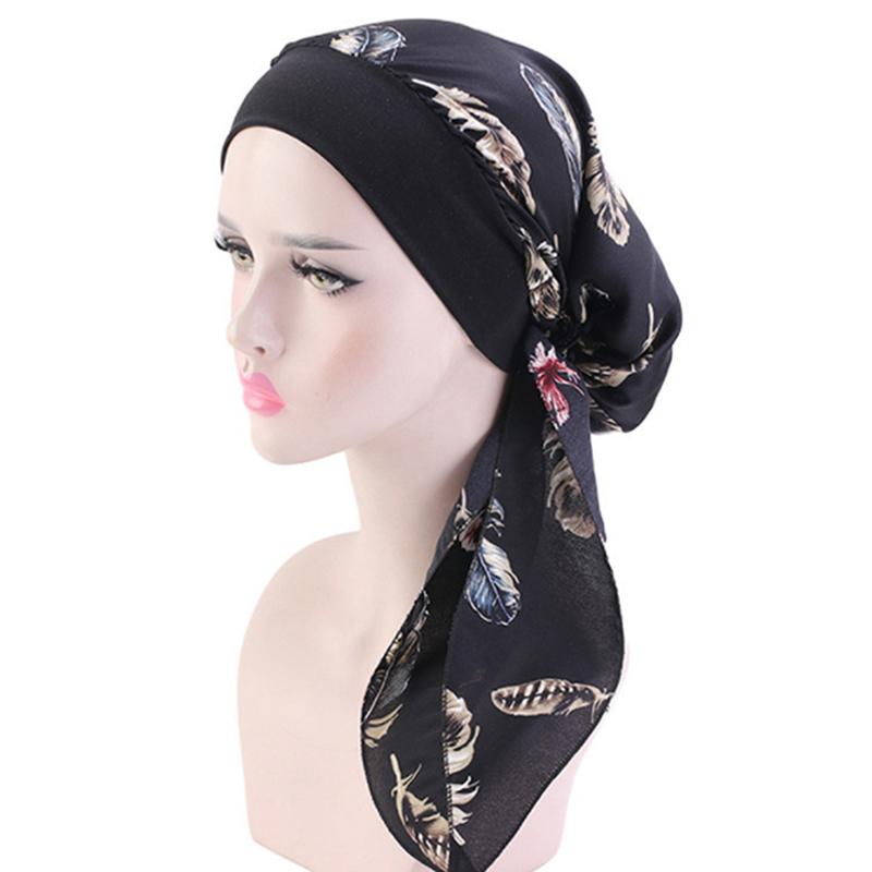 Neu Elastische Mode Turban Hut Druck Frauen Warme Winter Kopftuch Motorhaube Innere Hijabs Kappe Moslemisches Hijab