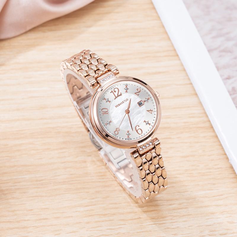 Fashion Women'S Watch Fritillary Hexagonal Bracelet Metal Strap Calendar Quartz Waterproof Watch
