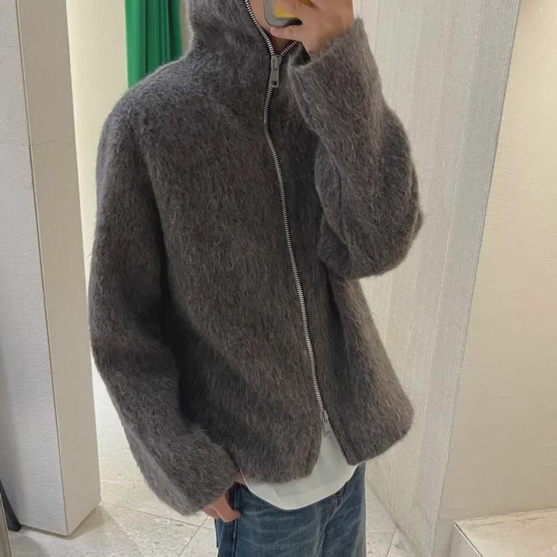 Men's Hooded Seahorse Wool Cardigan Jacket - Trendy Loose Fit Sweater
