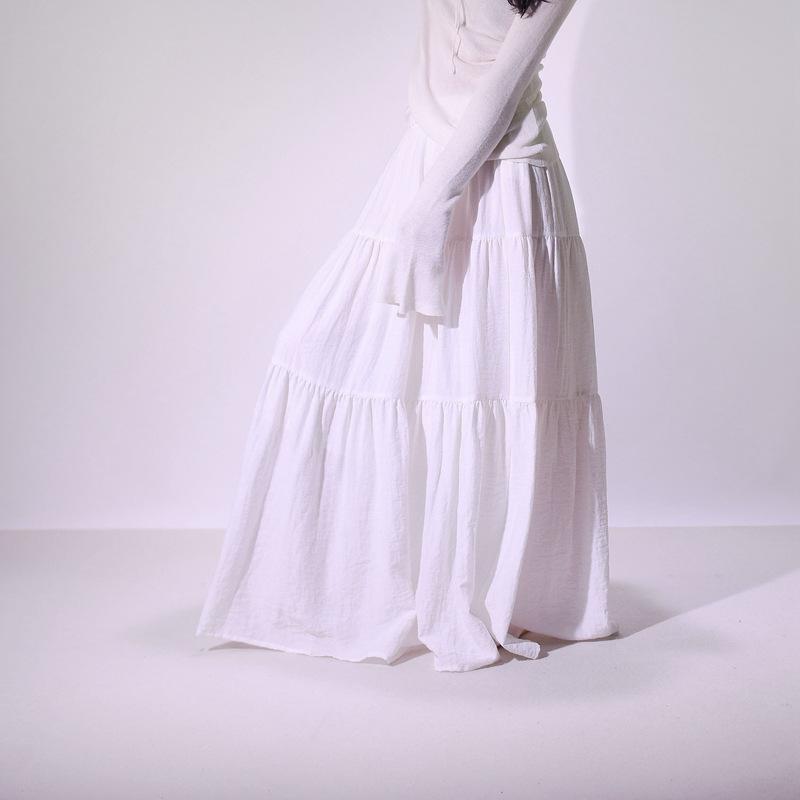 Women’s Summer Boho Skirts Flowy Swing Tiered A-Line Maxi Skirt Trendy Elastic Waist Pleated Long Beach Skirt Pleated Ruffle Long Skirts for Women