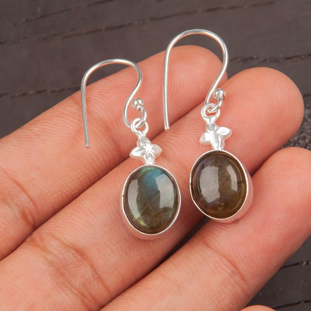 Natural Labradorite Gemstone 925 Sterling Silver Designer Jewelry Earrings 1.30" EE-6-19