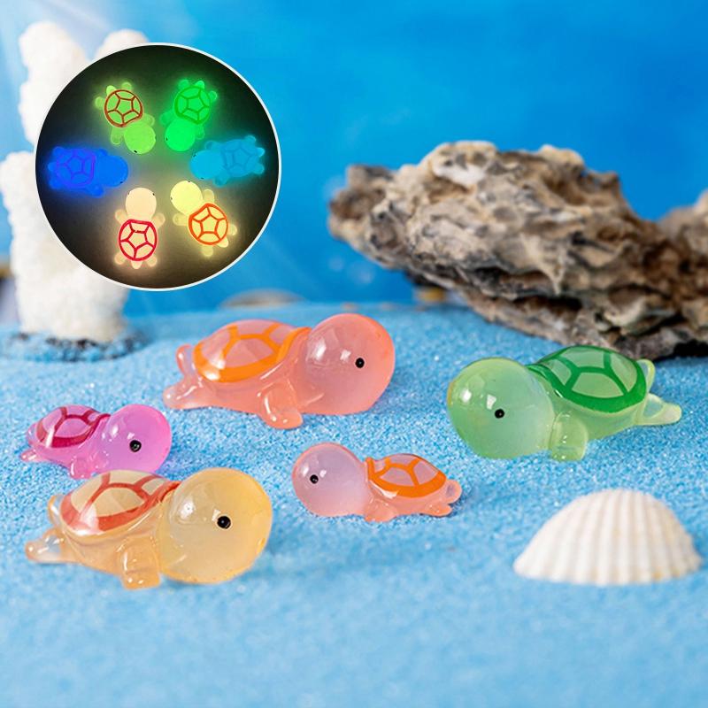 10Pcs Mini Turtle Miniature Figurine Resin Luminous Cute Turtle Ornaments Home Office Micro Landscape Creative Gift For Kid