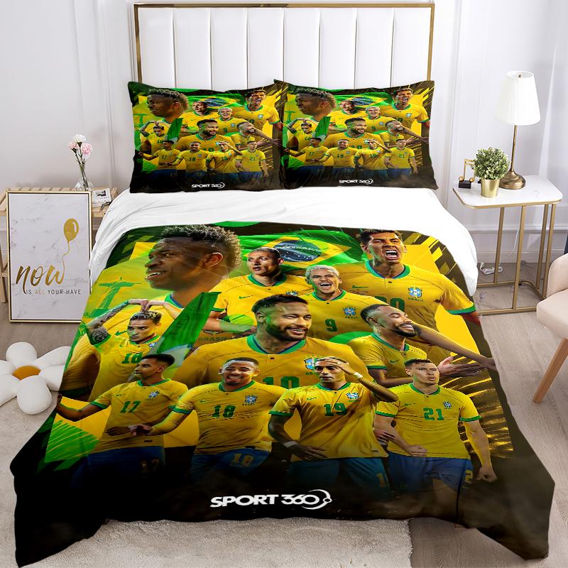 3Pcs Brazilian Soccer Stars Bedding Sets For All Sizes New 3D Printed Bed Cover Comforter Duvet Cover Pillowcase Bedroom Decoration
