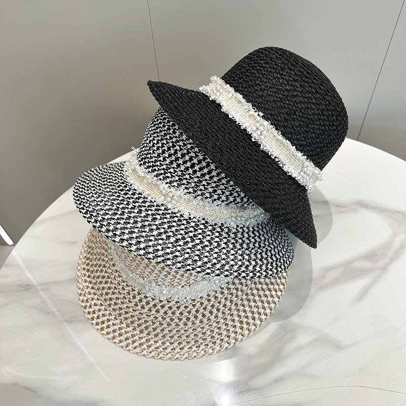 Retro straw hat women's summer versatile patch casual sun hat outdoor travel beach sun protection top hat