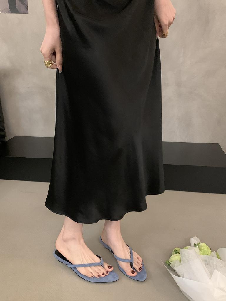 Französische Retro-Spitzkeil-Flip-Flops für Damen, leichte blaue Strand-Sandalen für den entspannten Urlaub